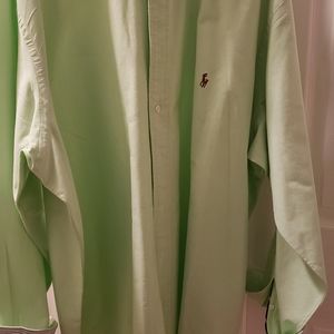 Mens L/S mint green w/ blue & white stripped inner cuff and collar. 3xb